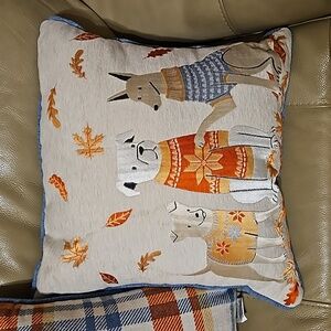 Fall Leaves & Dogs in Sweaters Decor Pillow NWT